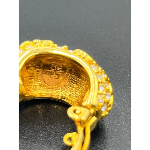 Joan Rivers Vintage Gold Plated Pave Red Rhinestone Flower Clip On Earrings - Picture 5 of 9